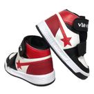 TENIS VIA VIP STREET BABY CANO ALTO C/ tiras autocolantes E SILK ESTRELA BRANCO/VERM/PTO MENINO TENIS VIA VIP STREET BABY CANO ALTO C/ tiras autocolantes E SILK ESTRELA BRANCO/VERM/PTO MENINO