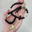 Terço católico Preto Nossa senhora Aparecida metais dourado