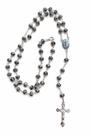 Terço Colar Nossa Senhora Aparecida Contas Formato Rosas Prateadas 8mm Cor Preto