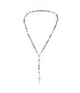 Terço Corrente Prateada Contas Azul 0.8 cm Enfeite Nossa Senhora Aparecida 57cm