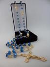 Terço cristal aust. azul escuro 8x6mm - p.n. dourado - folh. ouro
