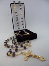 Terço cristal aust. roxo 8x6mm - p.n. dourado - folh. ouro