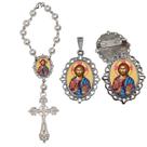 Terço de Carro Jesus Salvador com Broche e Relicario Lembrancinha Religiosa Terços Qualidade Catolico