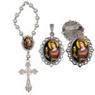 Terço de Carro Santa Barbara com Broche e Relicario Lembrancinha Religiosa Terços Qualidade Catolico