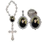 Terço de Carro Santa Faustina com Broche e Relicario Lembrancinha Religiosa Terços Qualidade Catolico