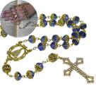 Terço de cristal Austríaco 8x6mm azul claro especial Folheado à ouro 18k _Rosário de luxo