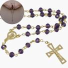 Terço de cristal Austríaco roxo 6x4mm - Folheado à ouro 18k (Rosário católico)