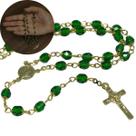 Terço de cristal Tcheco verde folheado à ouro 18k _ Rosário Católico