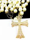 Terço De Noiva Banhado A Ouro Perolas Creme Entremeio Maria