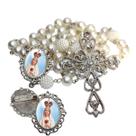 Terço de Noiva de Luxo Arabesco com Broche de Lapela Nossa Senhora de Fatima Qualidade Resinado Alto Padrão Premium Cas
