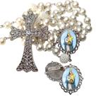 Terço de Noiva de Luxo Cravejado com Broche de Lapela Nossa Senhora D'Ajuda Qualidade Resinado Alto Padrão Premium Cas