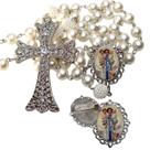 Terço de Noiva de Luxo Cravejado com Broche de Lapela Santa Gianna Qualidade Resinado Alto Padrão Premium Casamento Ca