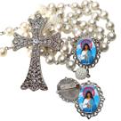 Terço de Noiva de Luxo Cravejado com Broche de Lapela Santa Sara Kali Qualidade Resinado Alto Padrão Premium Casamento