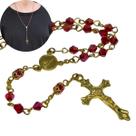 Terço de pescoço de cristal Austríaco vermelho 4mm Folheado à Ouro 18k _ Colar terço Católico
