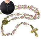 Terço de pescoço de cristal Tcheco rosa 4mm - Folheado à Ouro 18k (Colar terço Católico)