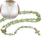 Terço De Pescoço De Olho De Gato Verde 4mm Folheado à Ouro 18k Santa Promessa