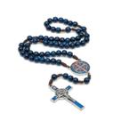 Terço de São Bento azul em madeira com medalha AR8288