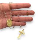 Terço em Ouro 18k com 21 Cristal Nossa Senhora das Graças e Cruz 60cm k14