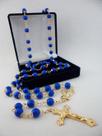 Terço murano azul 8mm - folh. ouro
