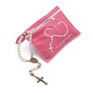 Terço N. Sra. de Fátima 8mm + bolsa rosa / perol. - R9636