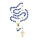 Terço Nossa Senhora Aparecida Contas vidro azul 8 mm e corrente dourada AR5936
