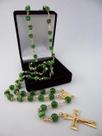 Terço olho de gato verde 6mm - folh. ouro
