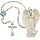 Terço Oraçao Luxo com Imagem Anjo Nossa Senhora de Fatima Decoração Casa Capelinha Cantinho de oração Catolica