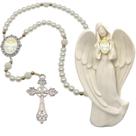 Terço Oraçao Luxo com Imagem Anjo Pomba Divino Espirito Decoração Casa Capelinha Cantinho de oração Catolica
