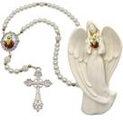 Terço Oraçao Luxo com Imagem Anjo São Cristovão Decoração Casa Capelinha Cantinho de oração Catolica