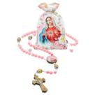 Terço Rosário Imaculado Coração de Maria Resina Rosa Saquinho Estampado