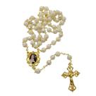 Terço Santa Teresinha com strass e contas perola botão de rosa AR3314