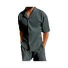 Terno de Veludo Casual - Camisa de Manga Curta e Shorts para Praia (Primavera/Verão)