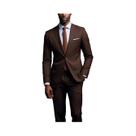 Terno Masculino Slim Fit Marrom Escuro 2 Peças Formal Com Lapela Entalhada Para Escritório E Terno Masculino Slim Fit Marrom Escuro 2 Peças Formal Com Lapela Entalhada Para Escritório E