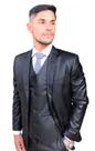 Terno Poliviscose Slim Masculino Social Preto Encerado - Paleto+Calça+Colete - Terra Forte Ternos