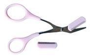 Tesoura De Aparar Sobrancelha Com Pente Cor Rosa Conjunto
