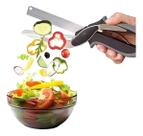 Tesoura Legumes Verduras 2 Em 1 Faca Cortador Fatiador Inox