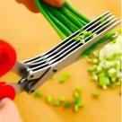 Tesoura Picar Alimentos Faca Talheres Cozinha Temperos Legumes Ervas 5 Lâminas Aço Inox