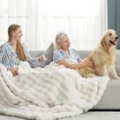 Throw Blanket Cozy Bliss Faux Fur Bubble 150x200cm branco creme