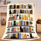 Throw Blanket Fuzawet Black Cat Bookshelf Flannel Flannel Fleece Throw Blanket Fuzawet Black Cat Bookshelf Flannel Flannel Fleece
