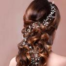 Tiara Arranjo Cabelo Noiva Pérola Fio Strass Cristal Dourado -