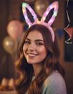 Tiara Coelho Pelúcia Rosa Luzes Led Festa Fantasia