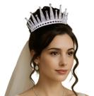 Tiara Coroa Alta Strass Miss Noivas Prata