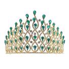 Tiara de casamento de cristal verde de luxo, coroa de estilo barroco