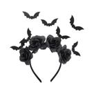 Tiara De Chapéu De Bruxa De Halloween Com Flores Pretas E Presilhas De Cabelo De Morcego Gótico,
