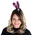 Tiara de Coelho Preta e Rosa com Caveira Festa Halloween Tiara de Coelho Preta e Rosa com Caveira Festa Halloween