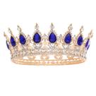 Tiara de coroa de casamento FORSEVEN Queen Rhinestone dourado+azul