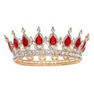 Tiara de coroa de casamento FORSEVEN Queen Rhinestone dourado+vermelho