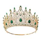 Tiara de coroa dourada com strass verdes e transparentes para uso especial Tiara de coroa dourada com strass verdes e transparentes para uso especial