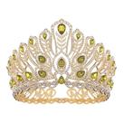 Tiara de cristal barroca para casamentos e concursos, dourado e verde