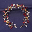 Tiara De Flor De Cristal Vermelho Com Strass E Pérolas, Acessório De Cabelo Para Noivas E Festas,